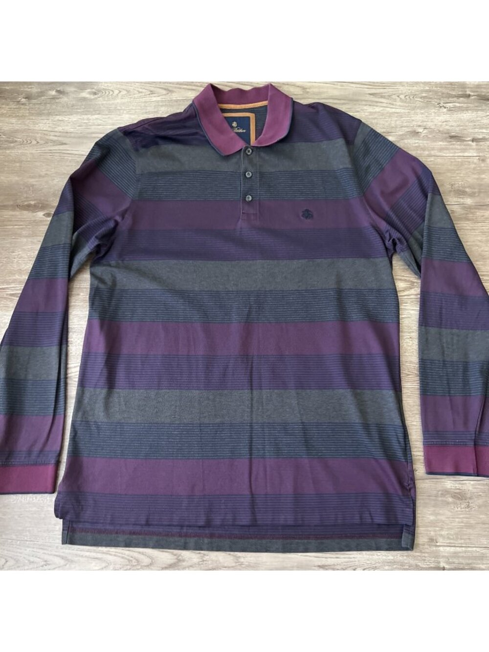 Brooks Brothers Long Sleeve Polo Mens XL Purple Stripe Cotton Classic Designer